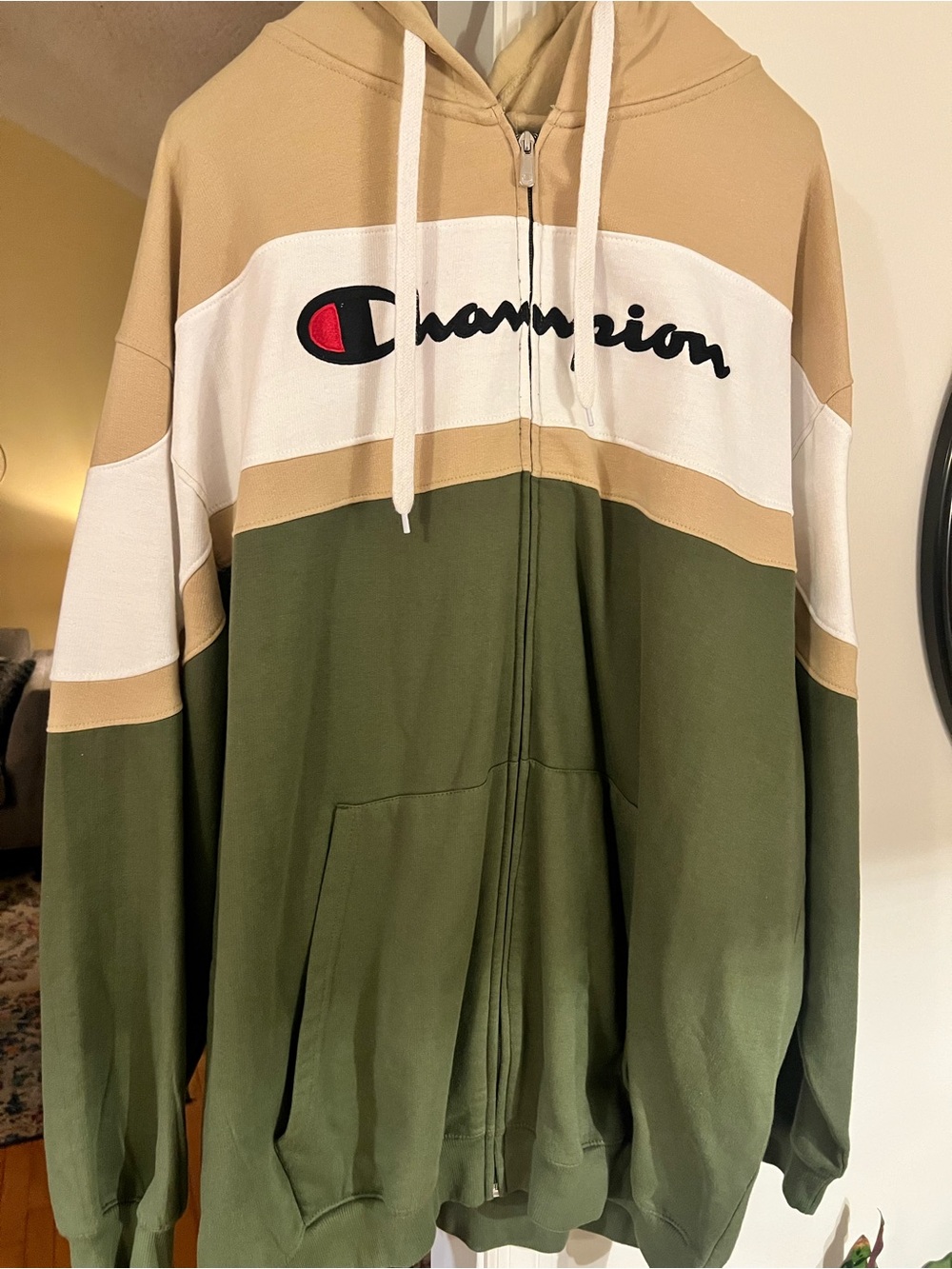 Men's Champion Two-Tone Zip Hoodie — Tan & White - Picture 2 of 5